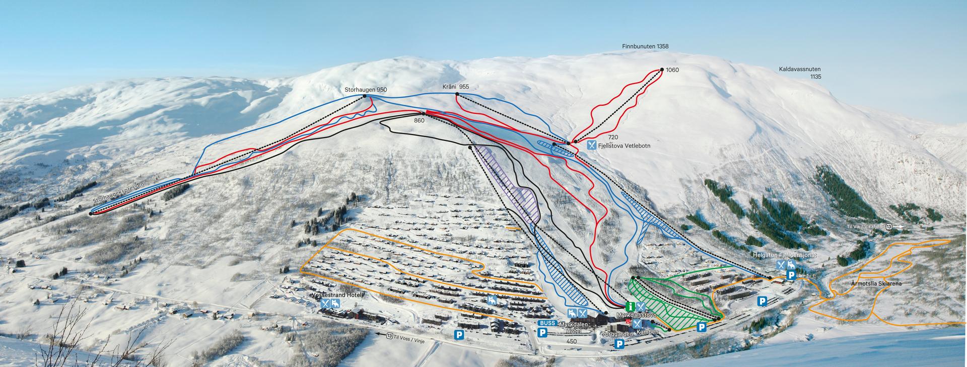 Myrkdalen ski map